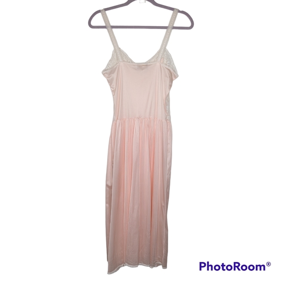 Vintage Diane Von Furstenberg Lingerie Medium Pink Nylon Lace Nightgown Midi - Picture 12 of 14